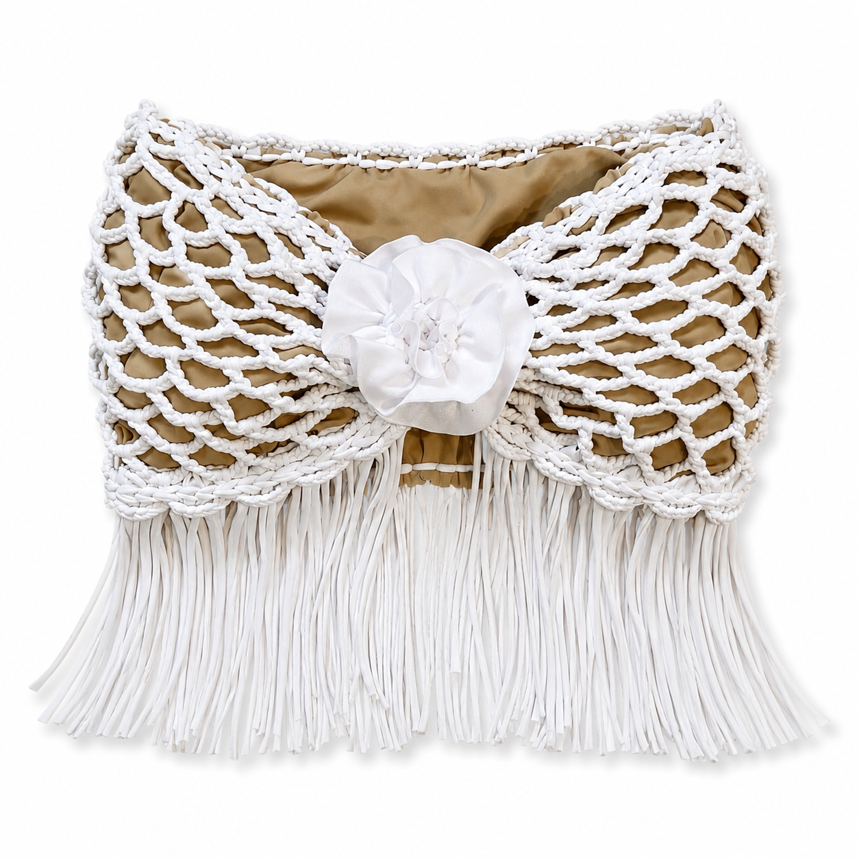 Handmade crochet rosette gardenia white strapless floral fringe tube top