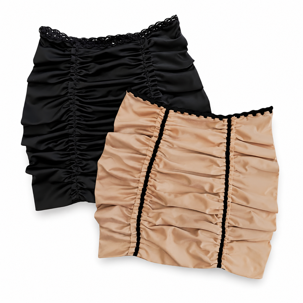 Reversible handmade onyx black and sand mini skirt