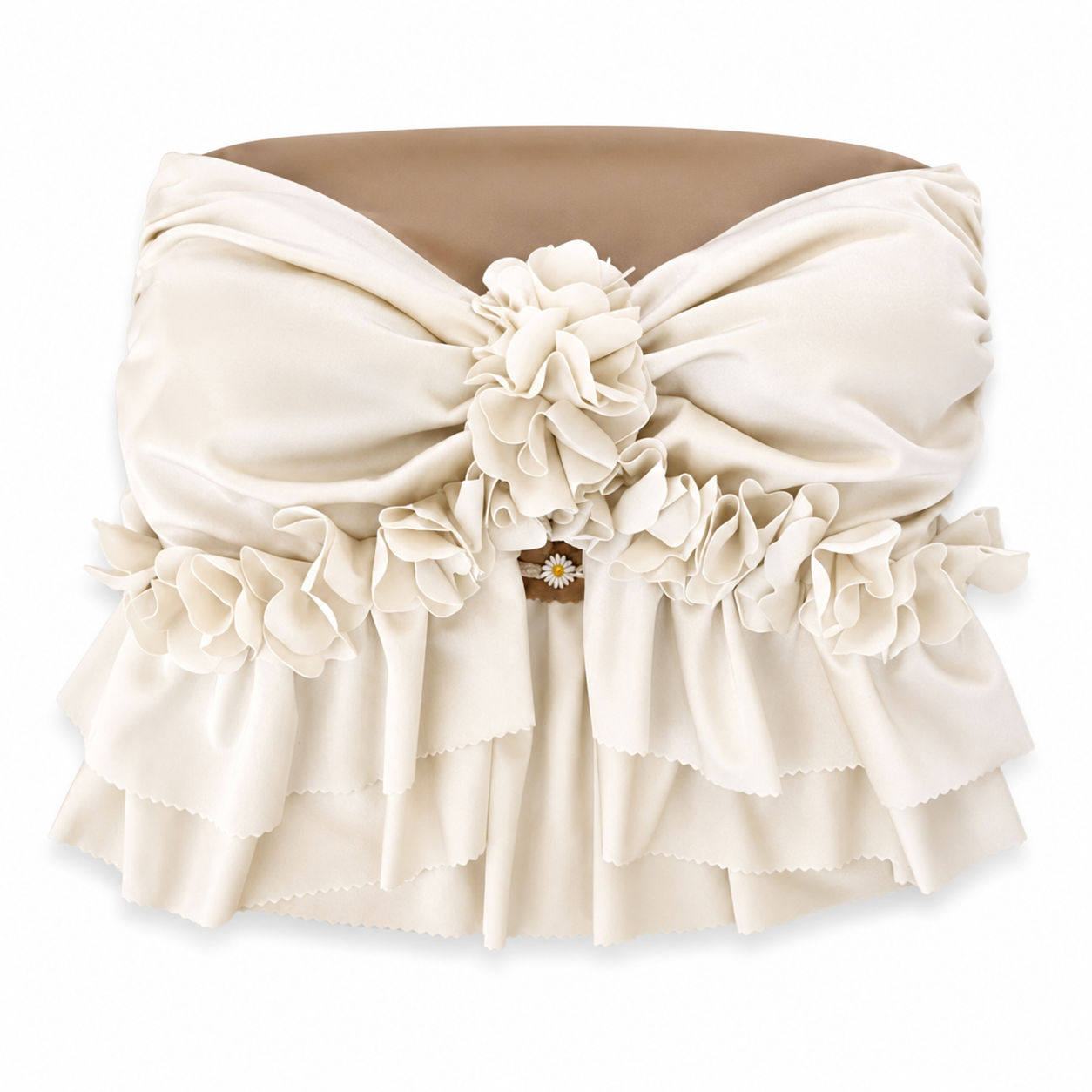 Handmade magnolia cream strapless floral ruffle tube top