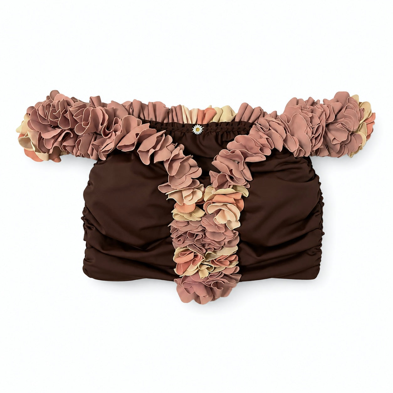 Handmade coconut brown flower lei off-the-shoulder top 
