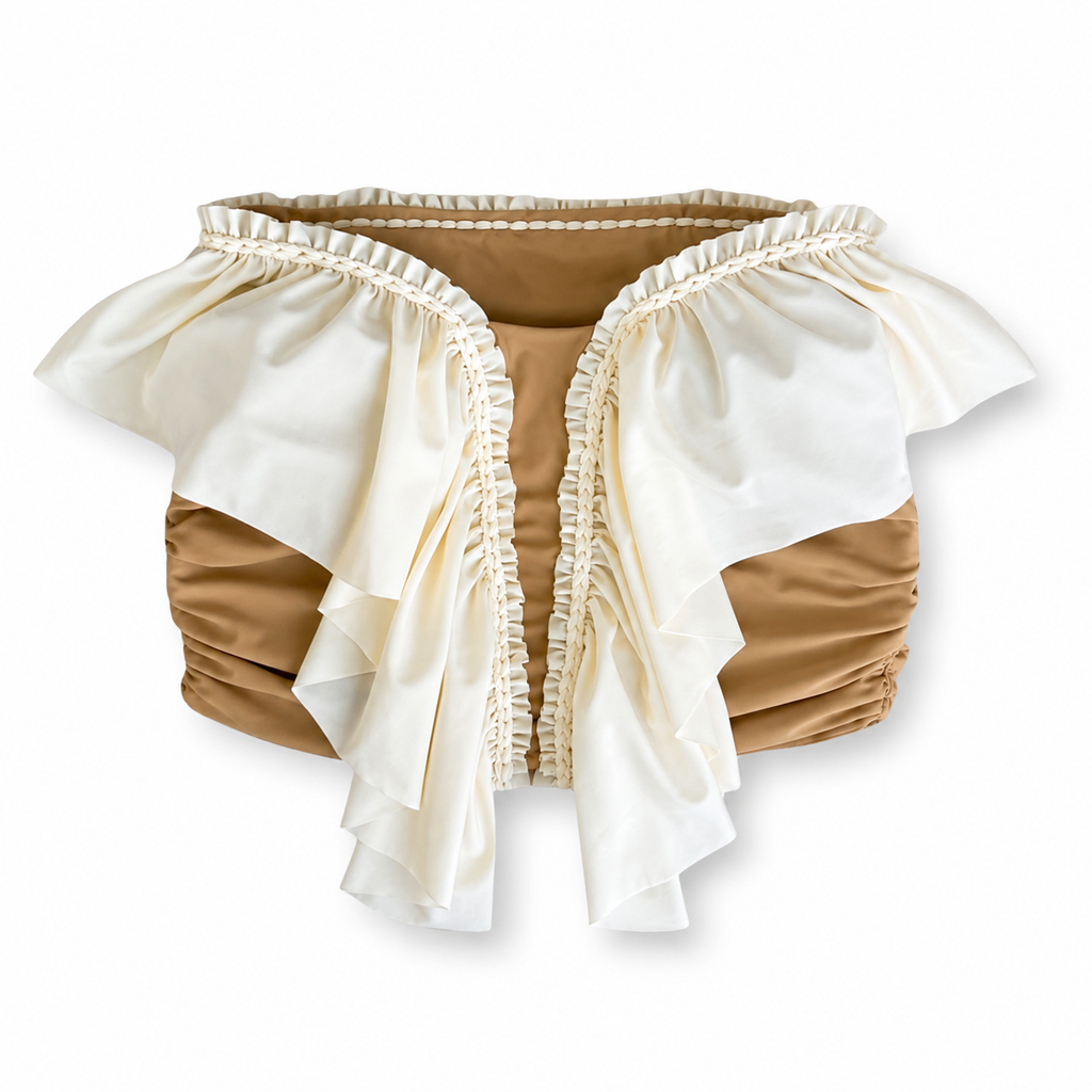 Handmade cream and tan butterfly ruffle crochet tube top