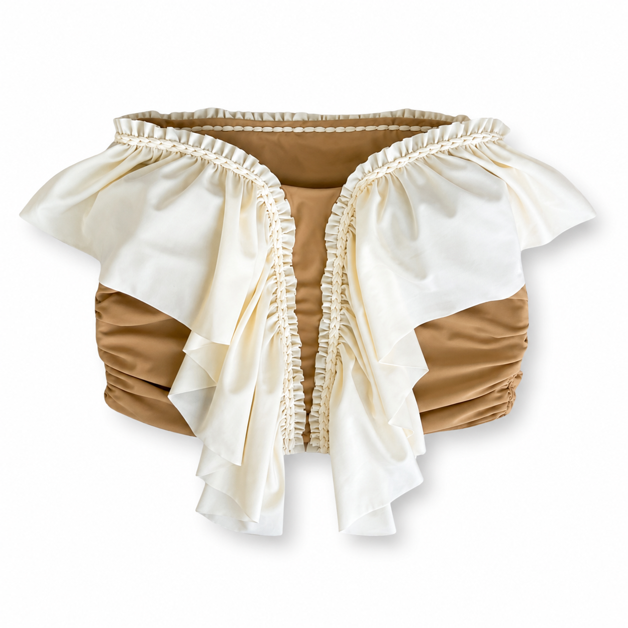 Handmade cream and tan butterfly ruffle crochet tube top