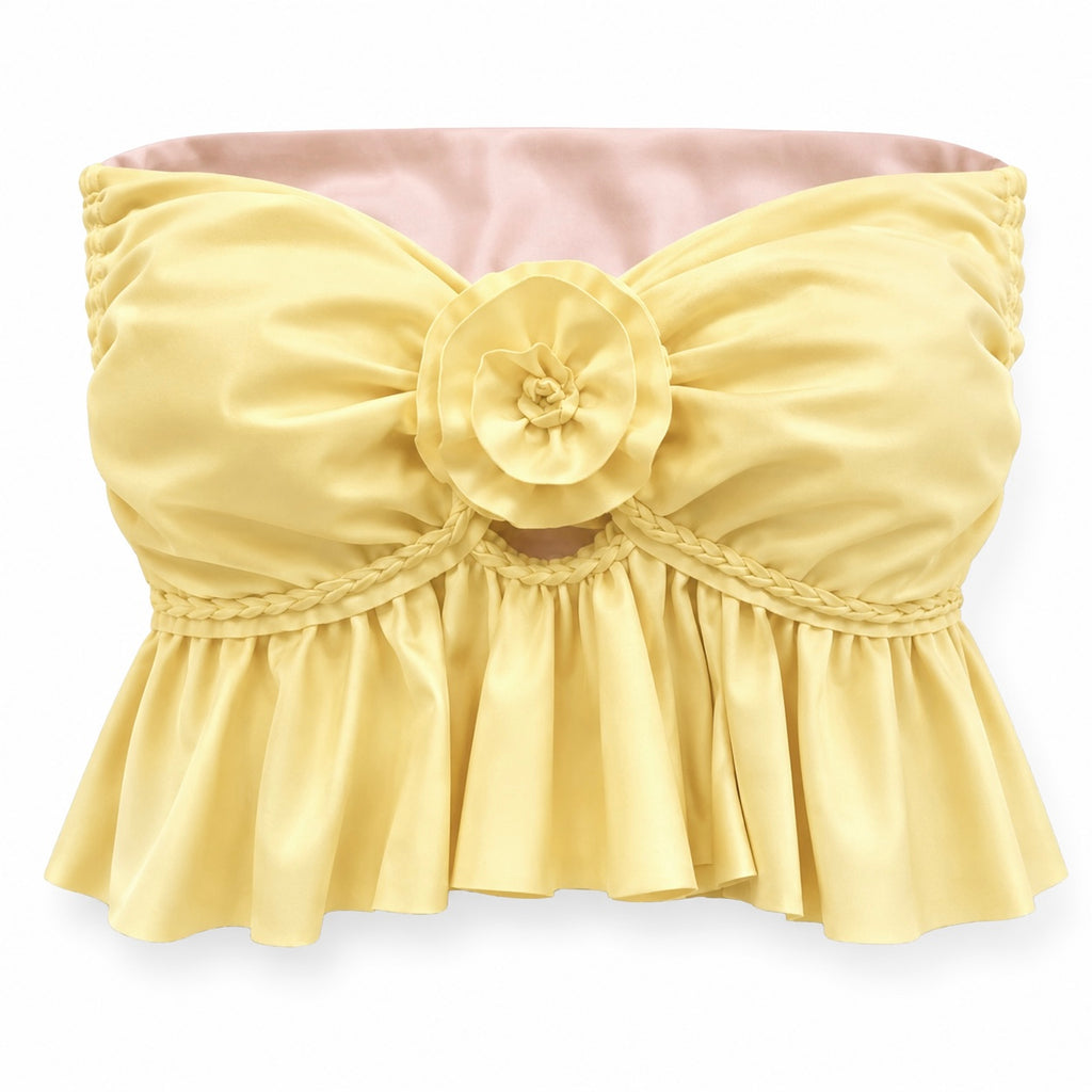 Handmade daffodil light yellow rose crochet ruffle tube top
