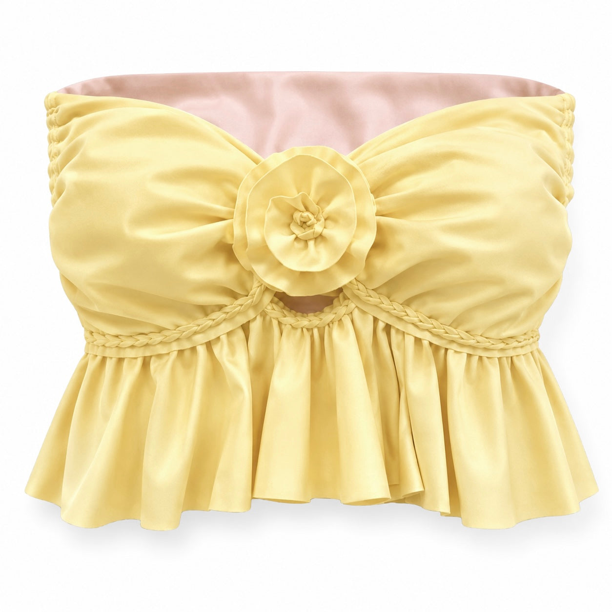 Handmade daffodil light yellow rose crochet ruffle tube top