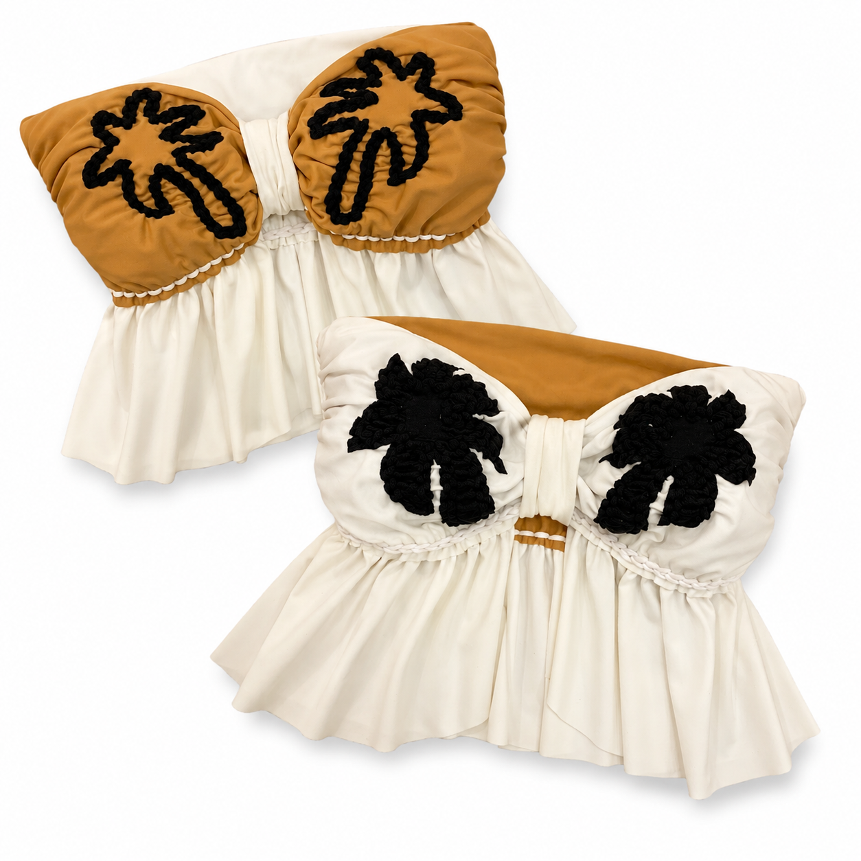 Handmade white and black tropical palm tree crochet tube top