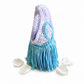 Handmade Poolside blue crochet fringe mini clutch bag