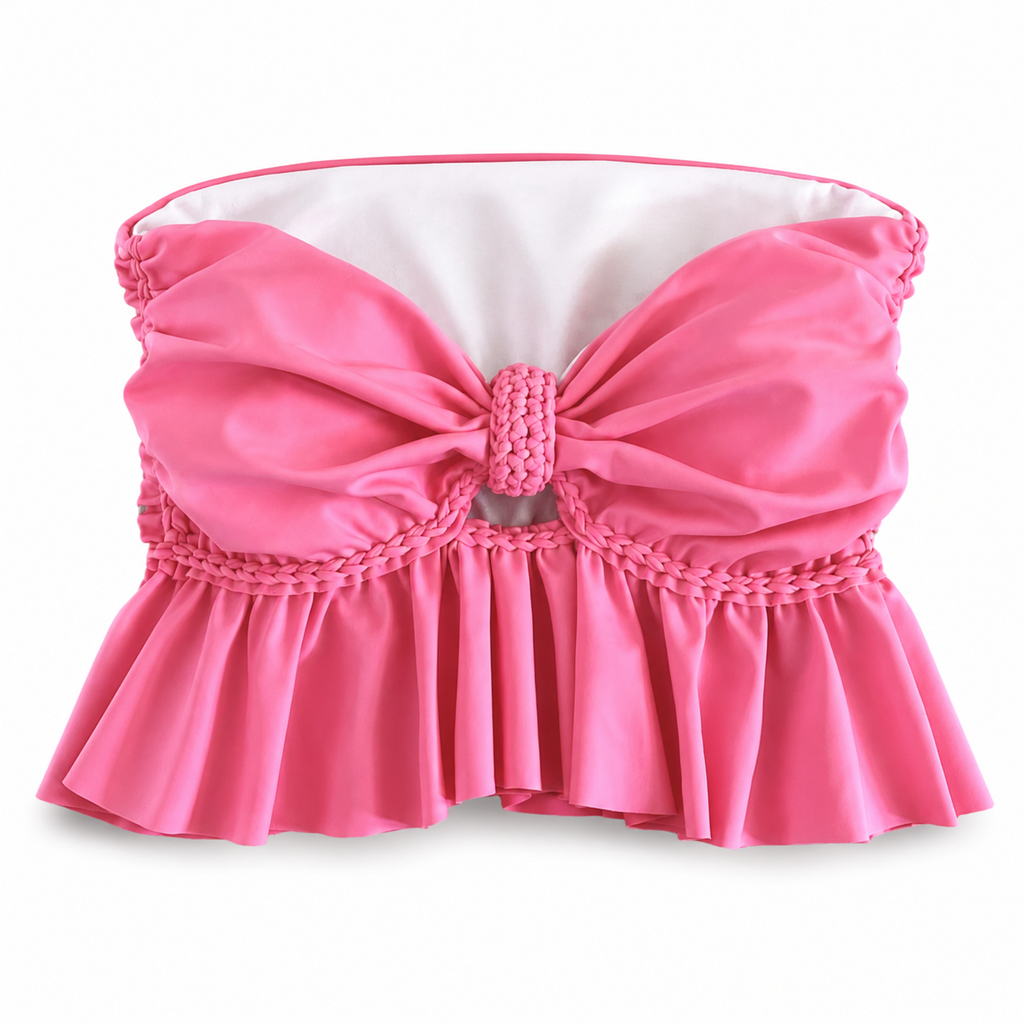 Reversible handmade hot pink ruffle bow crochet tube top 