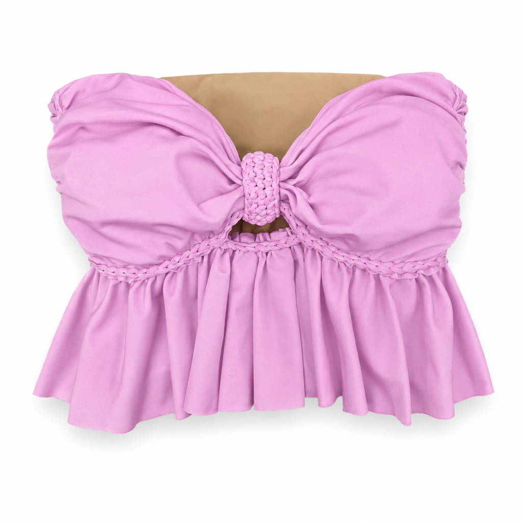 Reversible handmade orchid purple ruffle bow crochet tube top 