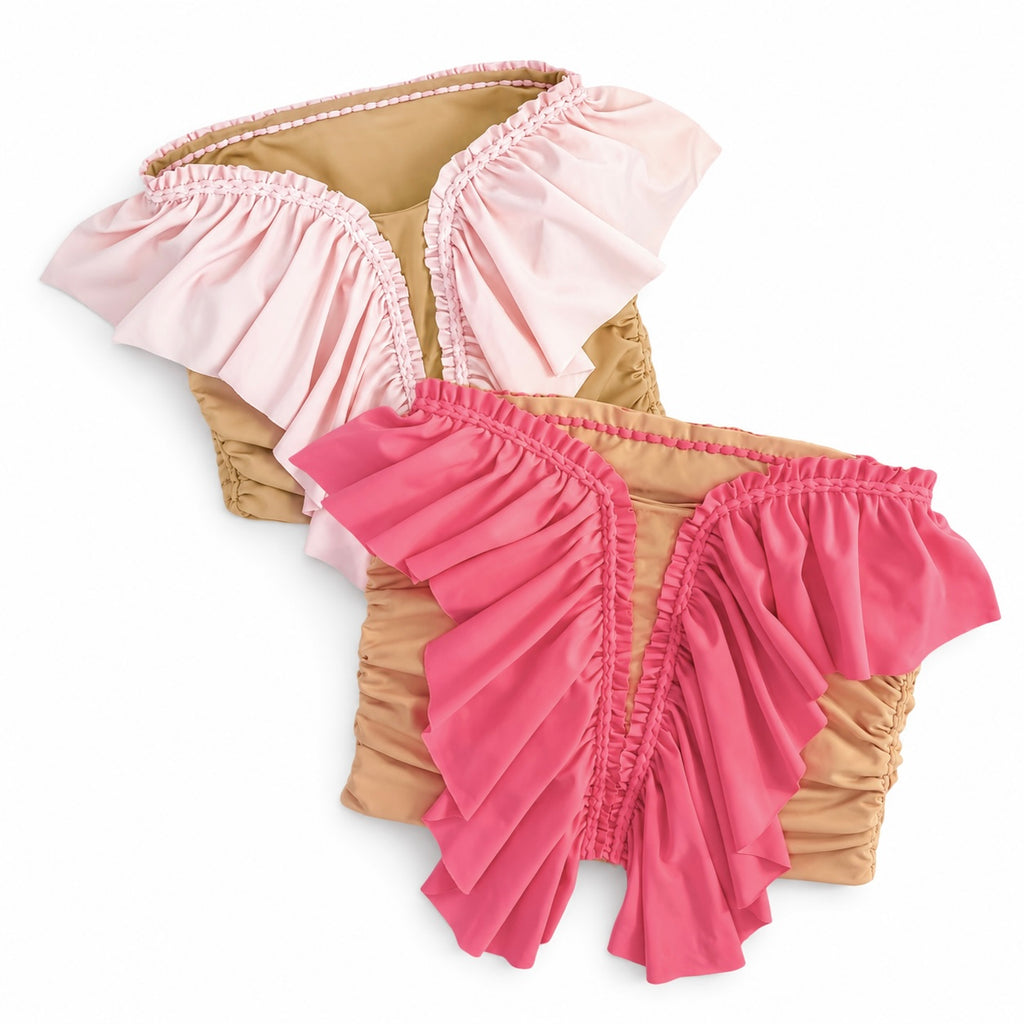 Handmade light pink coral butterfly ruffle crochet tube top