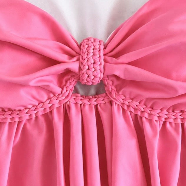 Reversible handmade hibiscus pink ruffle bow tube top