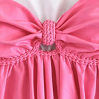 Reversible handmade hibiscus pink ruffle bow tube top