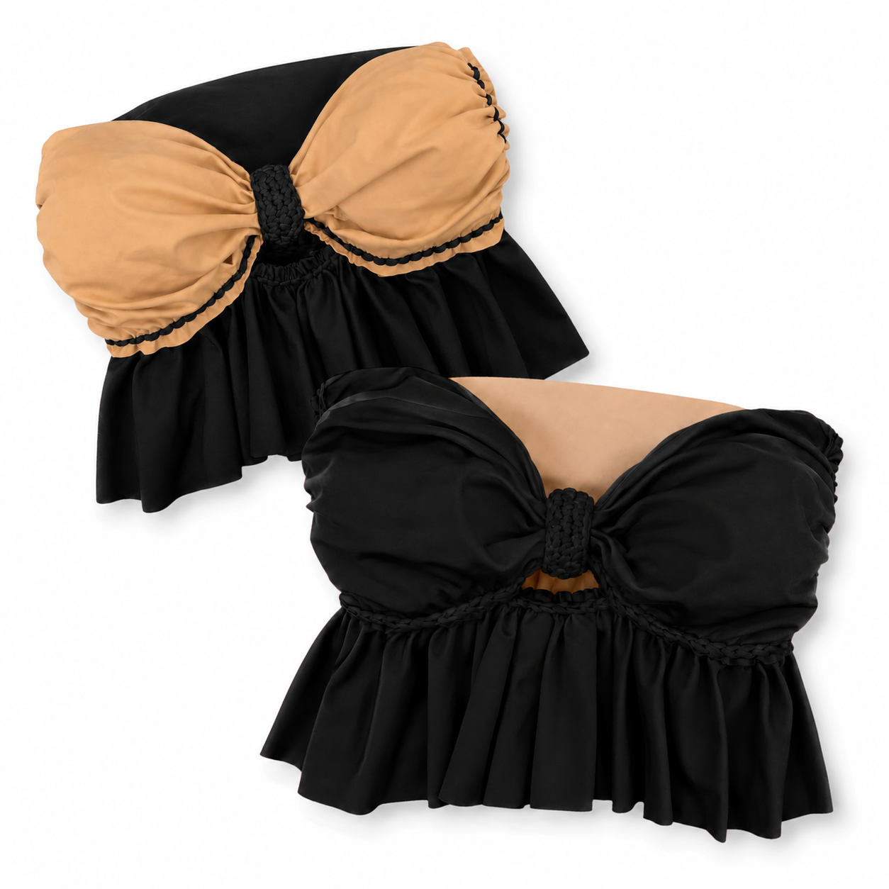 Reversible handmade black ruffle bow crochet tube top 