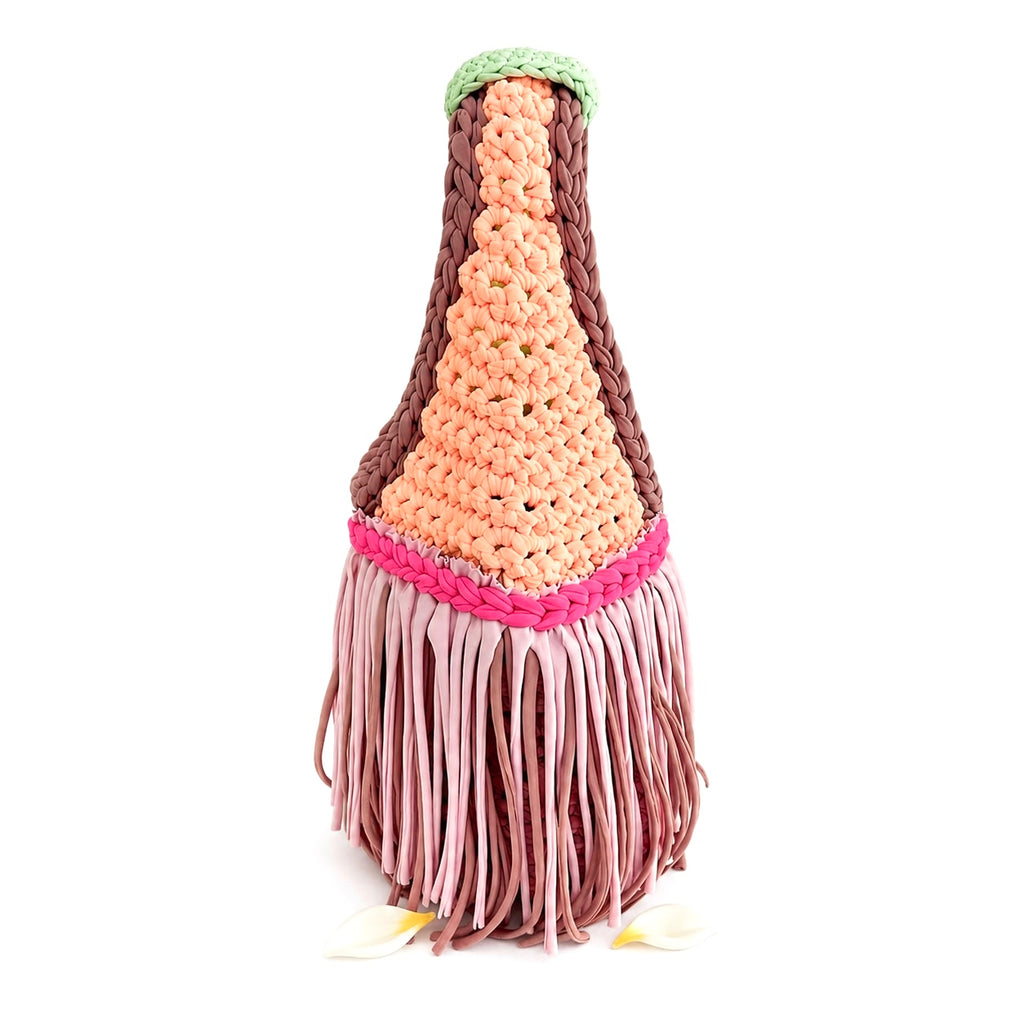 Handmade Island Sorbet crochet fringe mini bag made with stretch nylon/spandex. 
