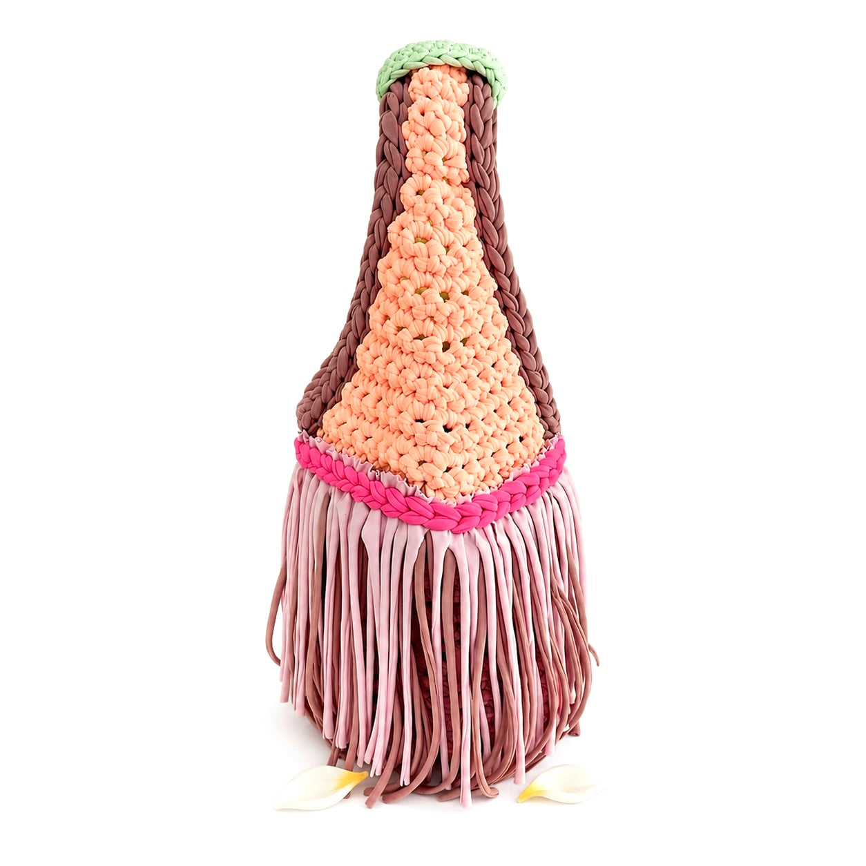 Handmade Island Sorbet crochet fringe mini bag made with stretch nylon/spandex. 