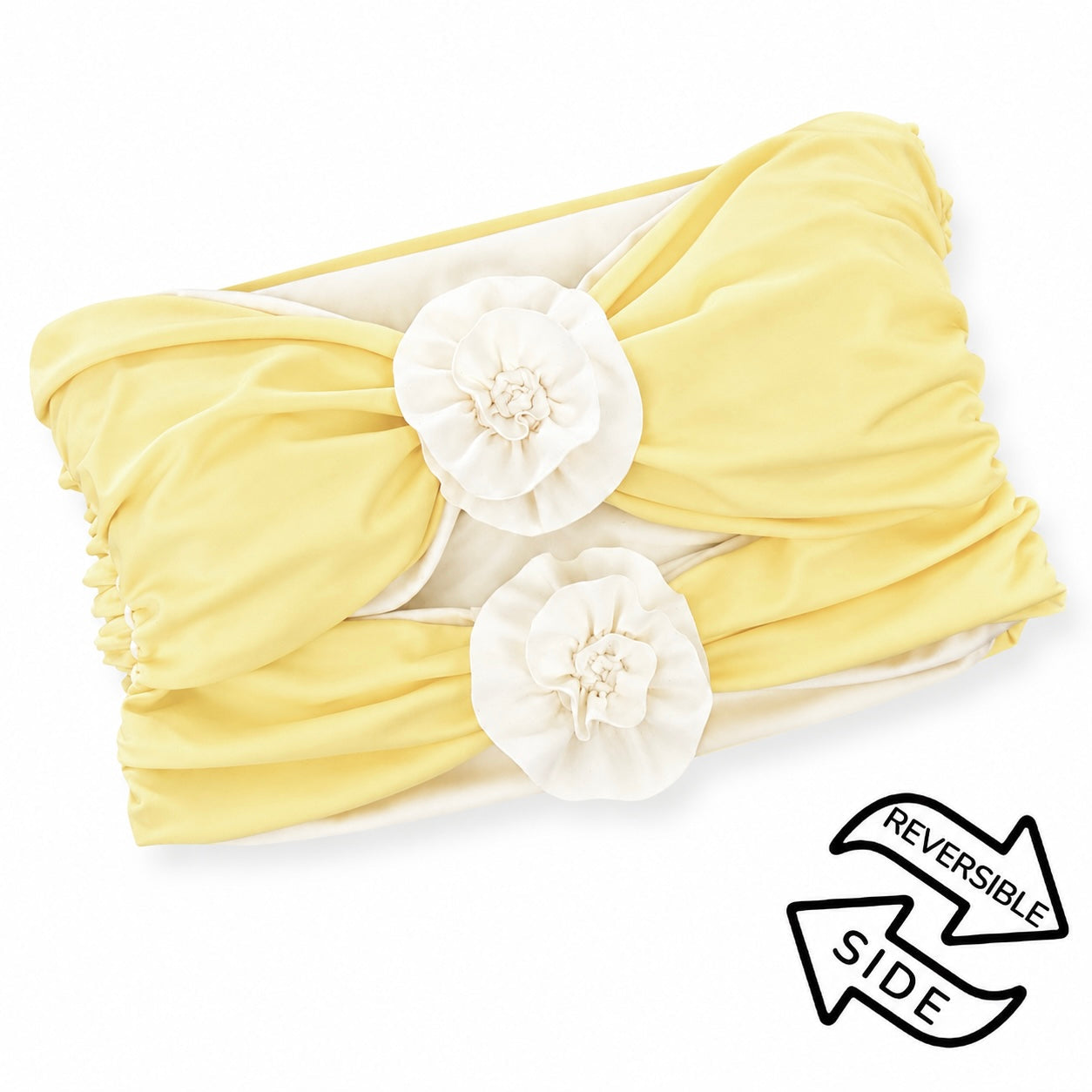 Reversible handmade gardenia white and daffodil yellow, double rose bandeau tube top.