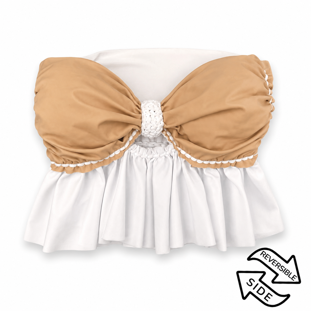 Reversible handmade white ruffle bow crochet tube top 