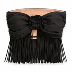 Reversible handmade onyx black fringe rose bandeau top