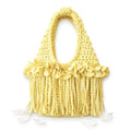 Crochet Daffodil light yellow flower fringe mini bag, handmade with stretch nylon/spandex. 