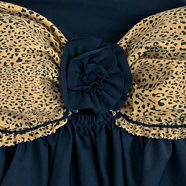 Reversible handmade leopard print ruffle bow crochet tube top