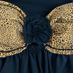 Reversible handmade leopard print ruffle bow crochet tube top