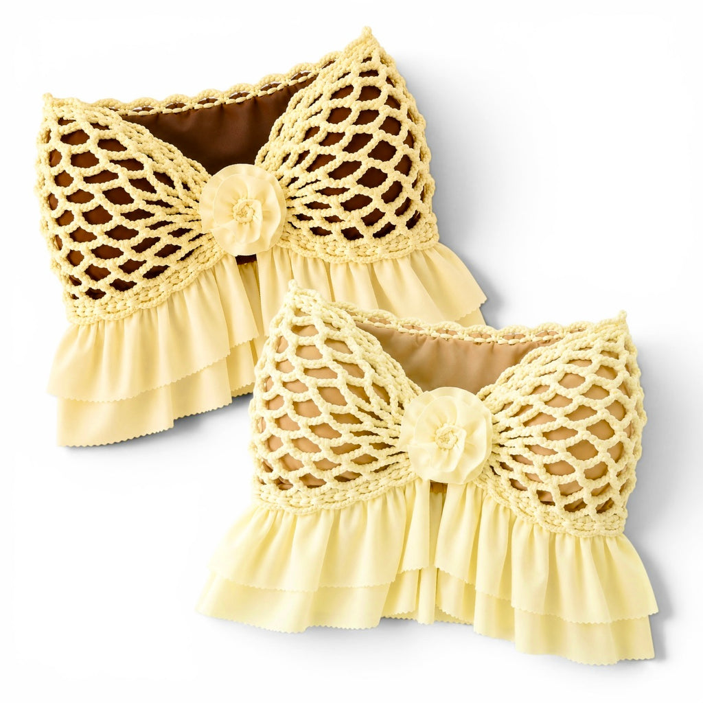 Handmade crochet rosette daffodil yellow strapless floral ruffle tube top