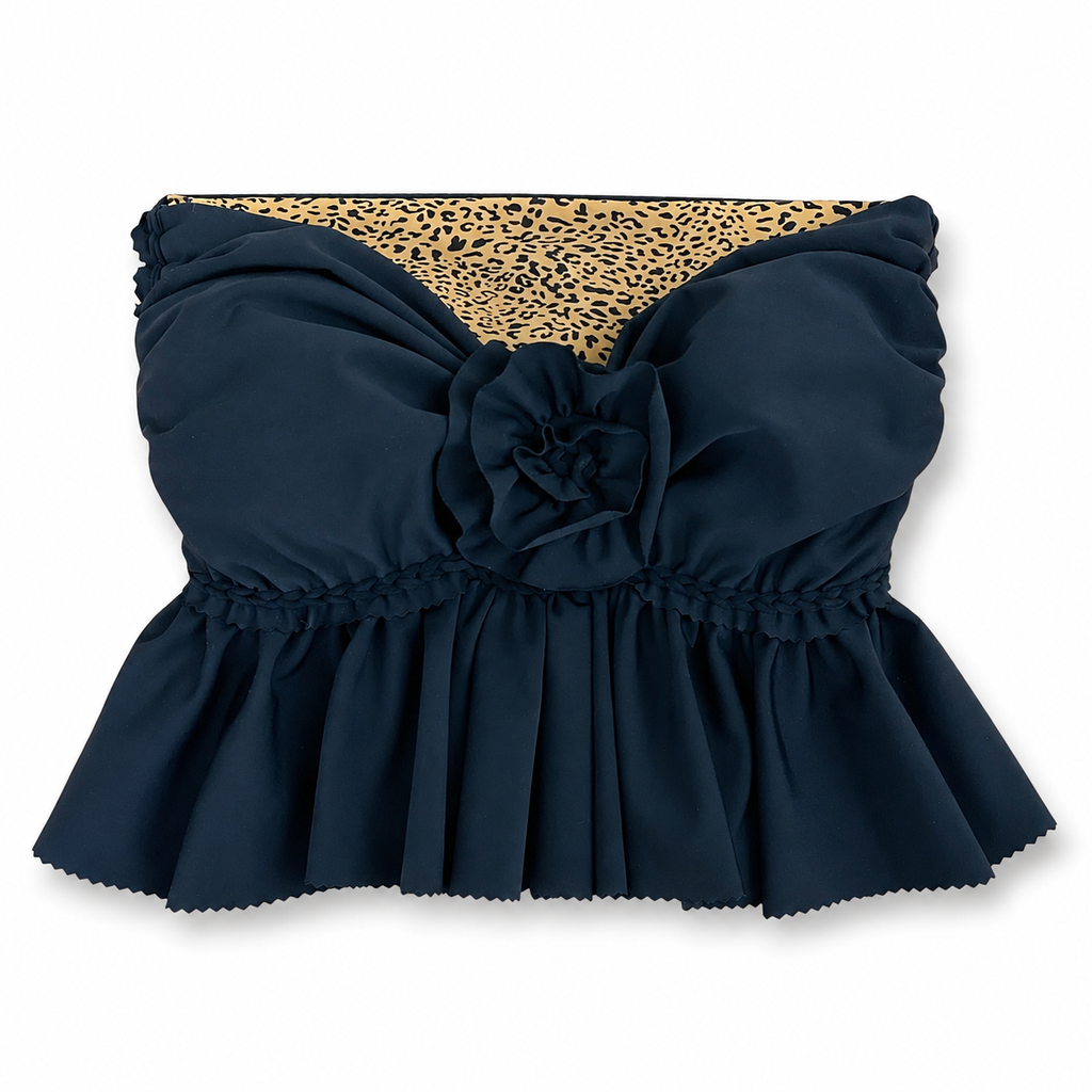 Reversible handmade leopard print ruffle bow crochet tube top
