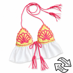 Handmade hot pink and white tropical seashell crochet triangle halter top