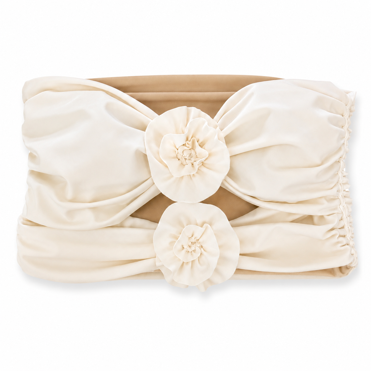 Reversible handmade magnolia cream and tan, double rose bandeau tube top.