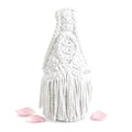 Handmade Gardenia white crochet fringe mini bag made with stretch nylon/spandex. 