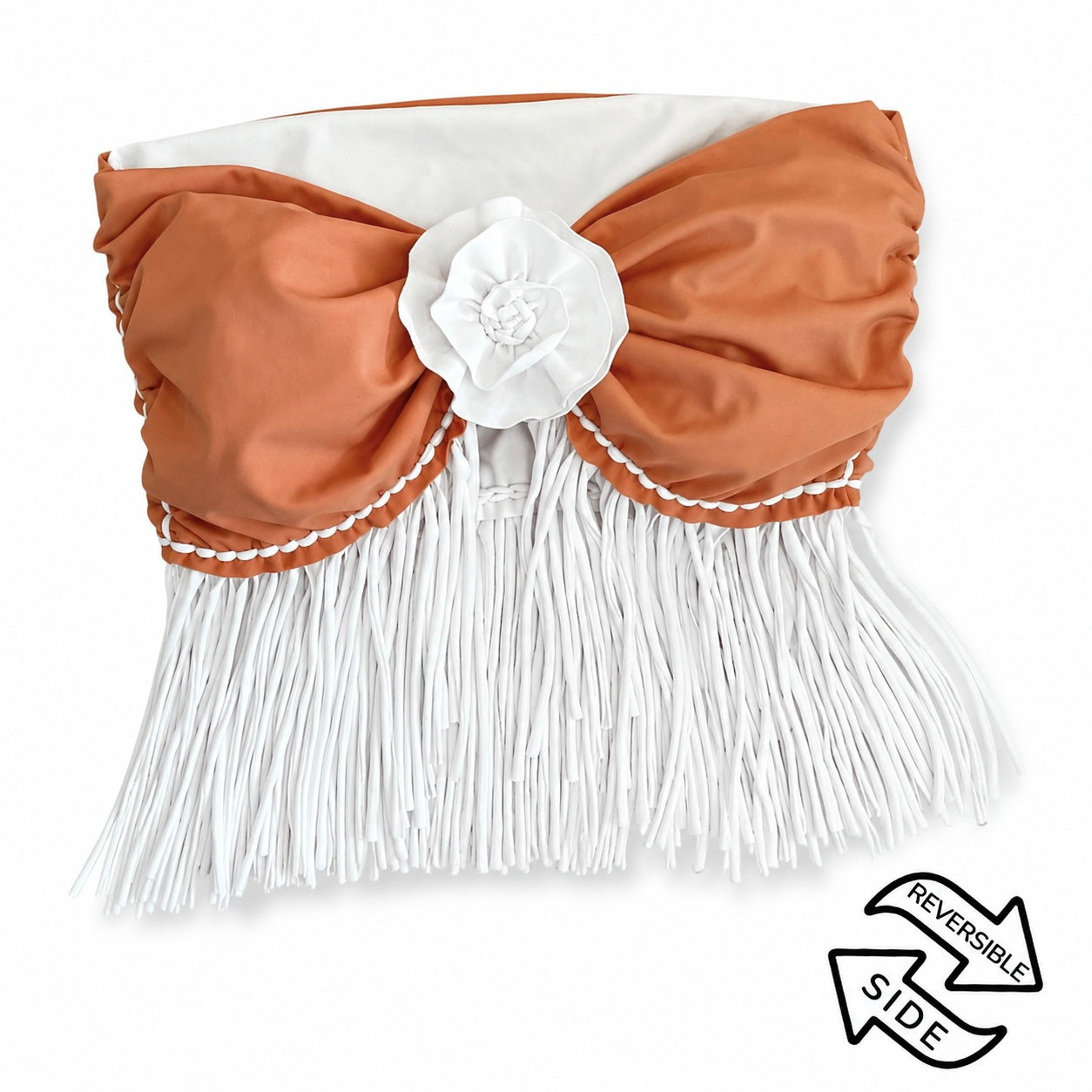 Reversible handmade gardenia white fringe rose bandeau top 