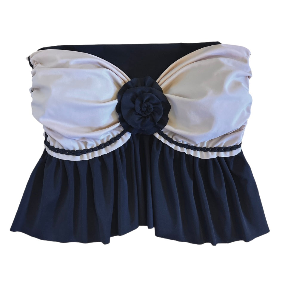 Reversible handmade onyx black ruffle rose tube top