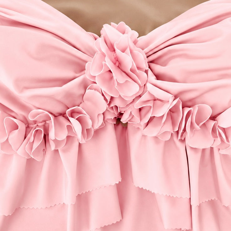 Handmade petal light pink strapless floral ruffle tube top