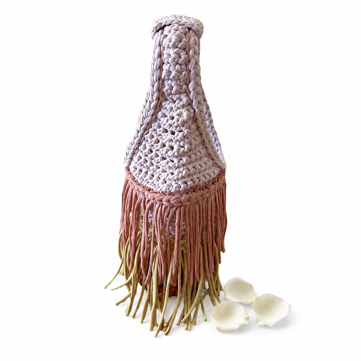 Handmade canyon rose neutral crochet double fringe tote swing bag
