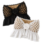 Handmade crochet rosette black & white strapless floral ruffle tube top