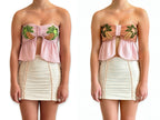 Handmade pink tropical palm tree crochet tube top and mini skirt matching set