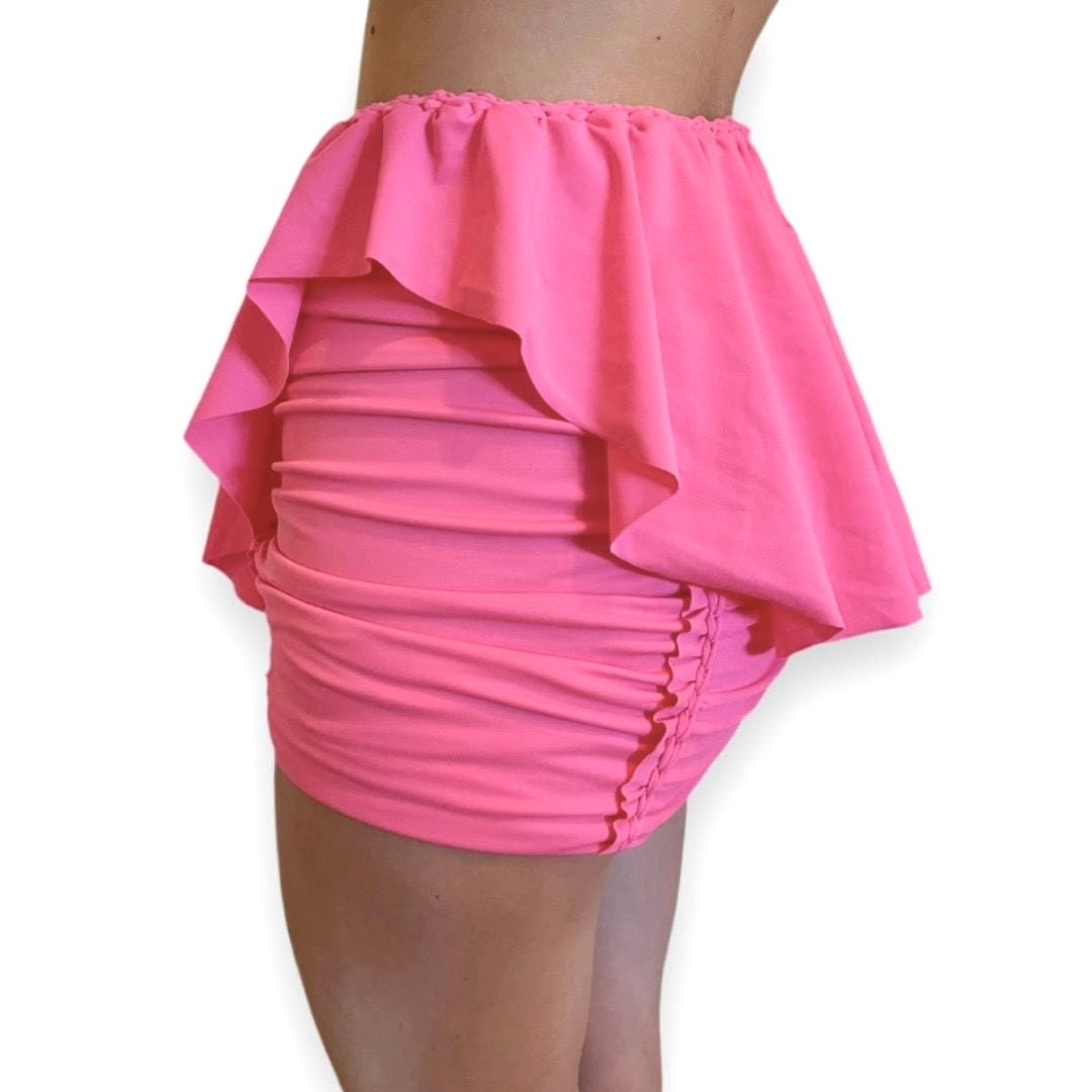 Reversible handmade hibiscus pink ruffle mini skirt