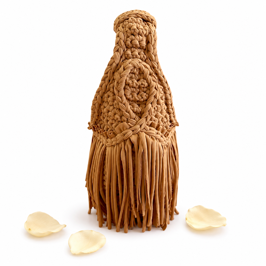 Handmade hazelnut brown crochet fringe mini bag purse. 