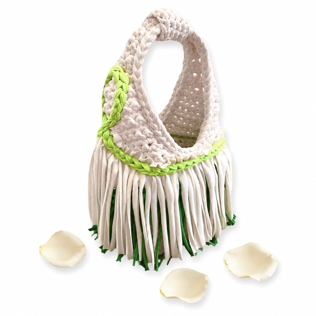 Handmade courtside green crochet fringe mini bag purse. 