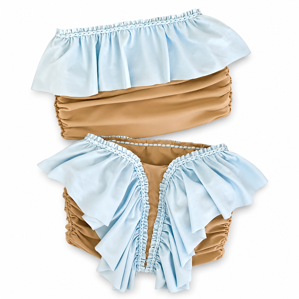 Handmade light blue butterfly ruffle crochet tube top