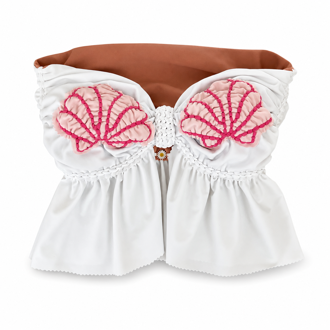 Handmade white and coral tropical seashell crochet tube top