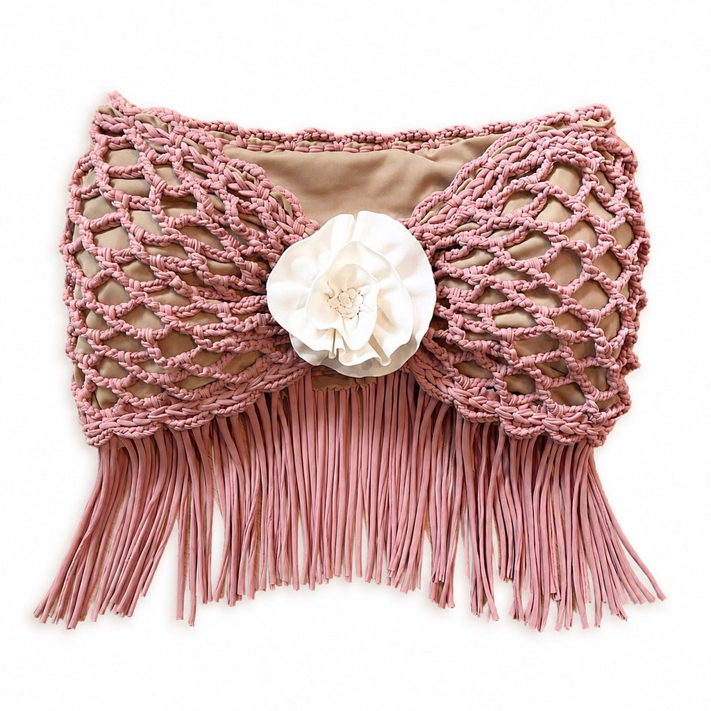 Handmade crochet desert rosette strapless floral fringe tube top