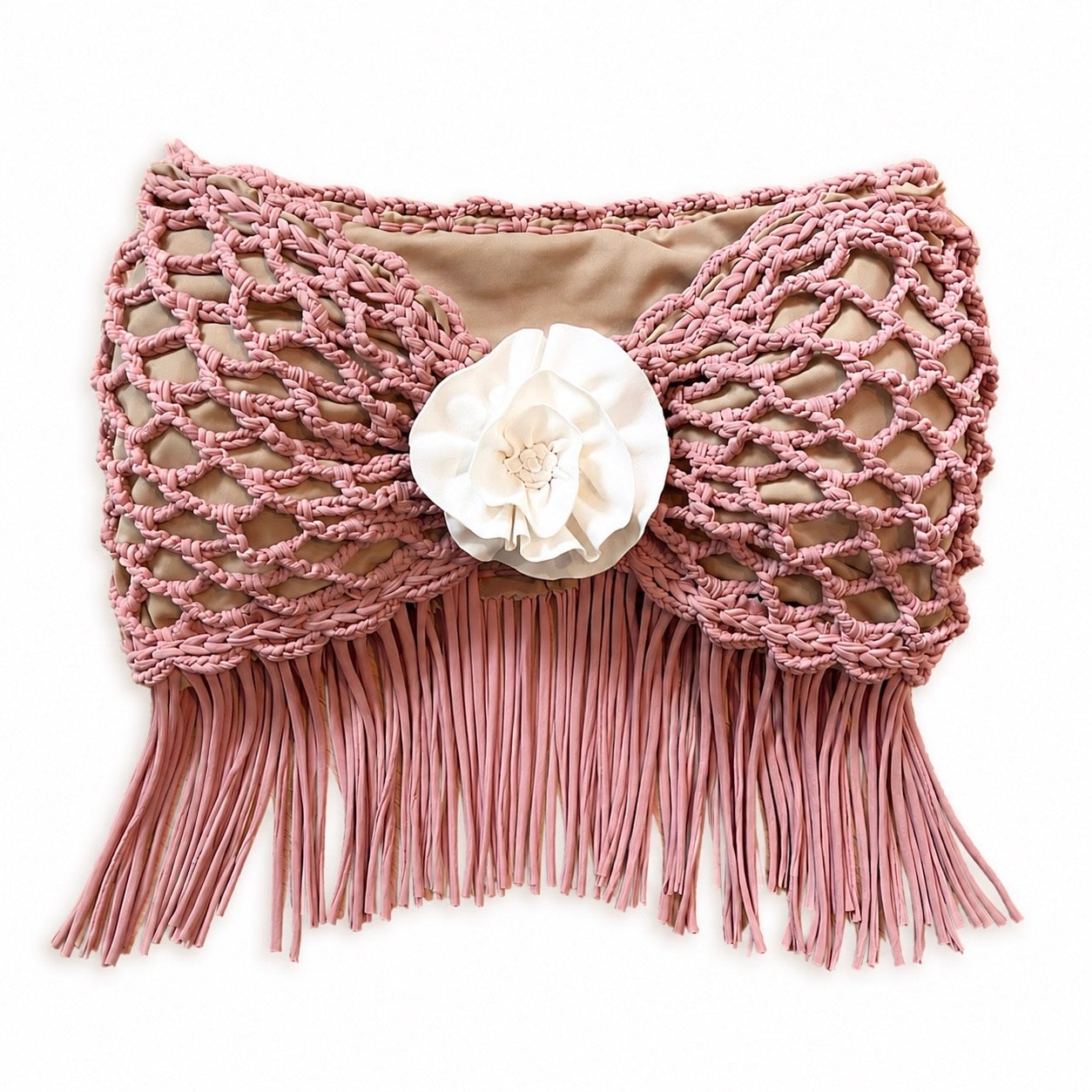 Handmade crochet desert rosette strapless floral fringe tube top