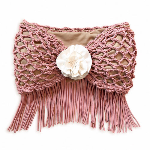Handmade crochet desert rosette strapless floral fringe tube top