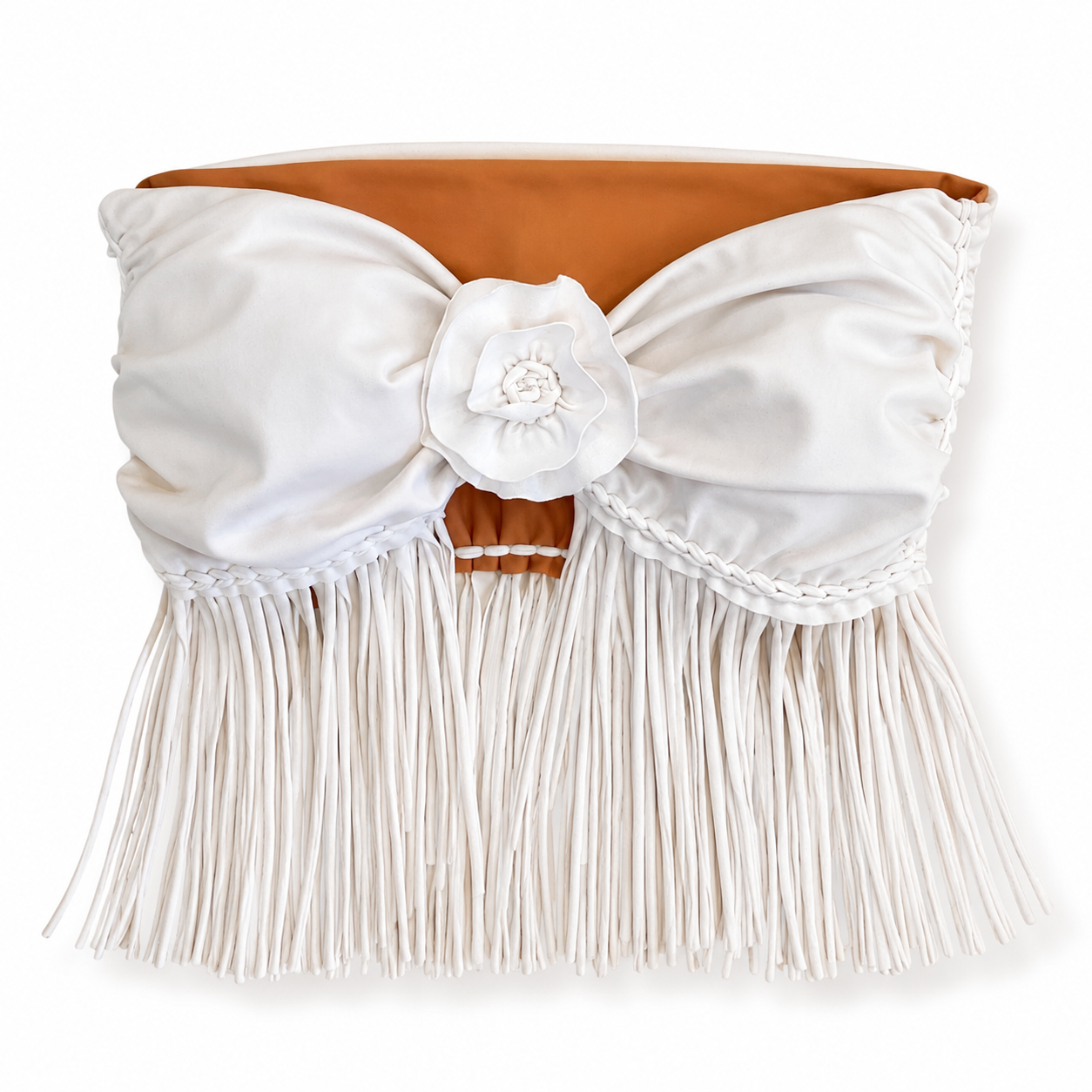 Reversible handmade gardenia white fringe rose bandeau top 