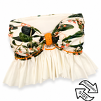 Reversible handmade white botanical print ruffle bow crochet tube top