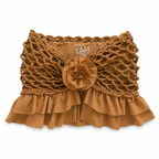 Handmade crochet rosette hazelnut brown tan strapless floral ruffle tube top