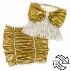 Reversible handmade metallic gold fringe bow tube top and mini skirt set