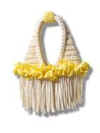 Handmade honeysuckle yellow cream crochet flower fringe mini bag  