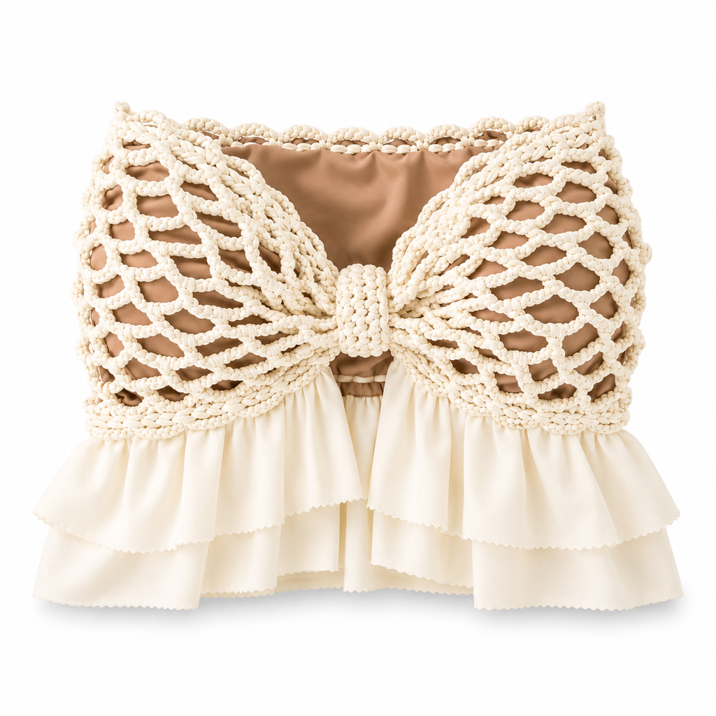 Handmade crochet bow magnolia cream strapless ruffle tube top