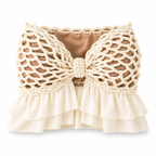 Handmade crochet bow magnolia cream strapless ruffle tube top
